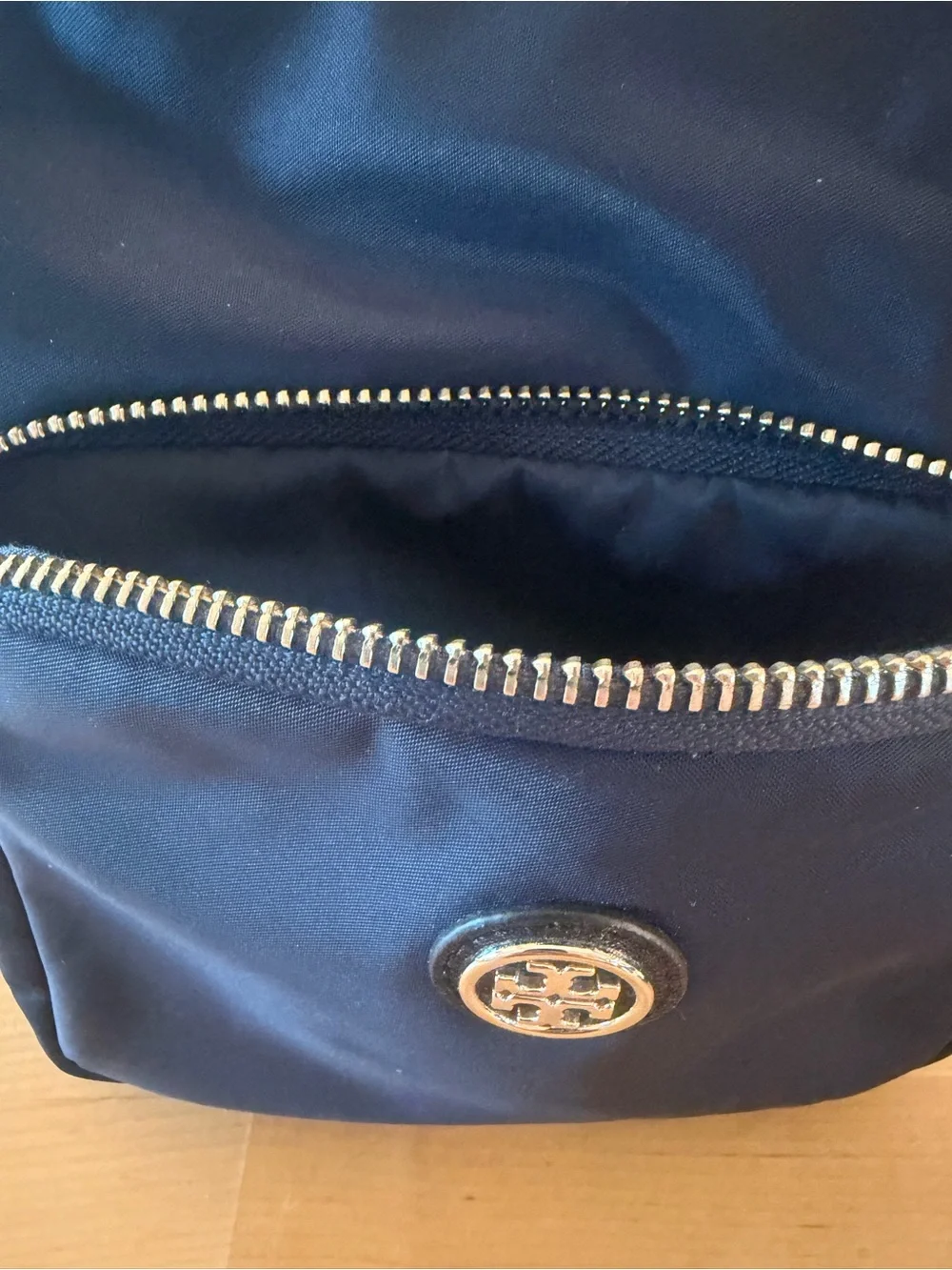 Tory Burch Navy Drawstring Nylon Bucket Shoulder Bag